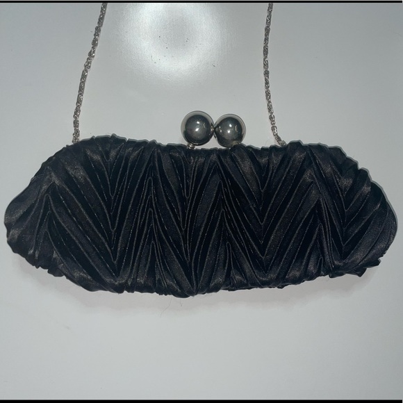 Cache Black Satin Chain Strap Clutche - Picture 2 of 5